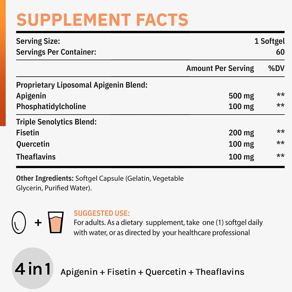 Cenffitio Liposomal Apigenin 500mg Softgels β Sleep Support & Senolytic Blend (12-Month Supply)