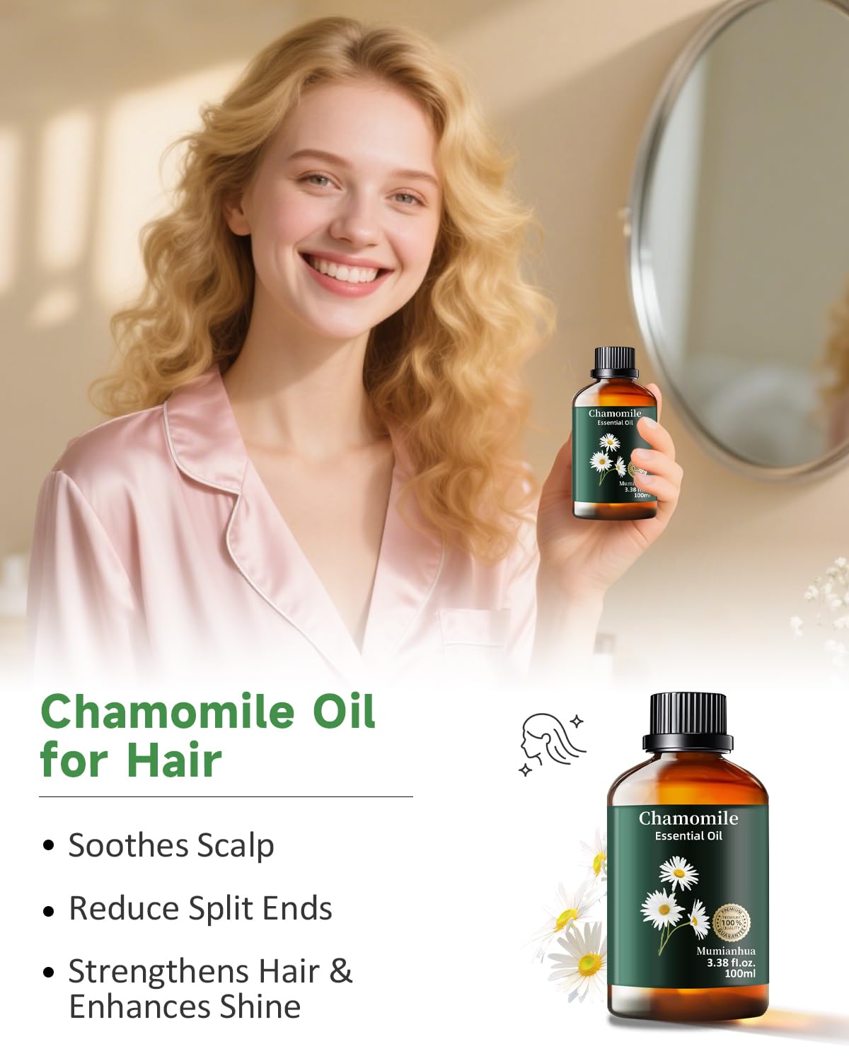 Chamomile Essential Oil Pure β Mumianhua Therapeutic Grade (3.38 oz)