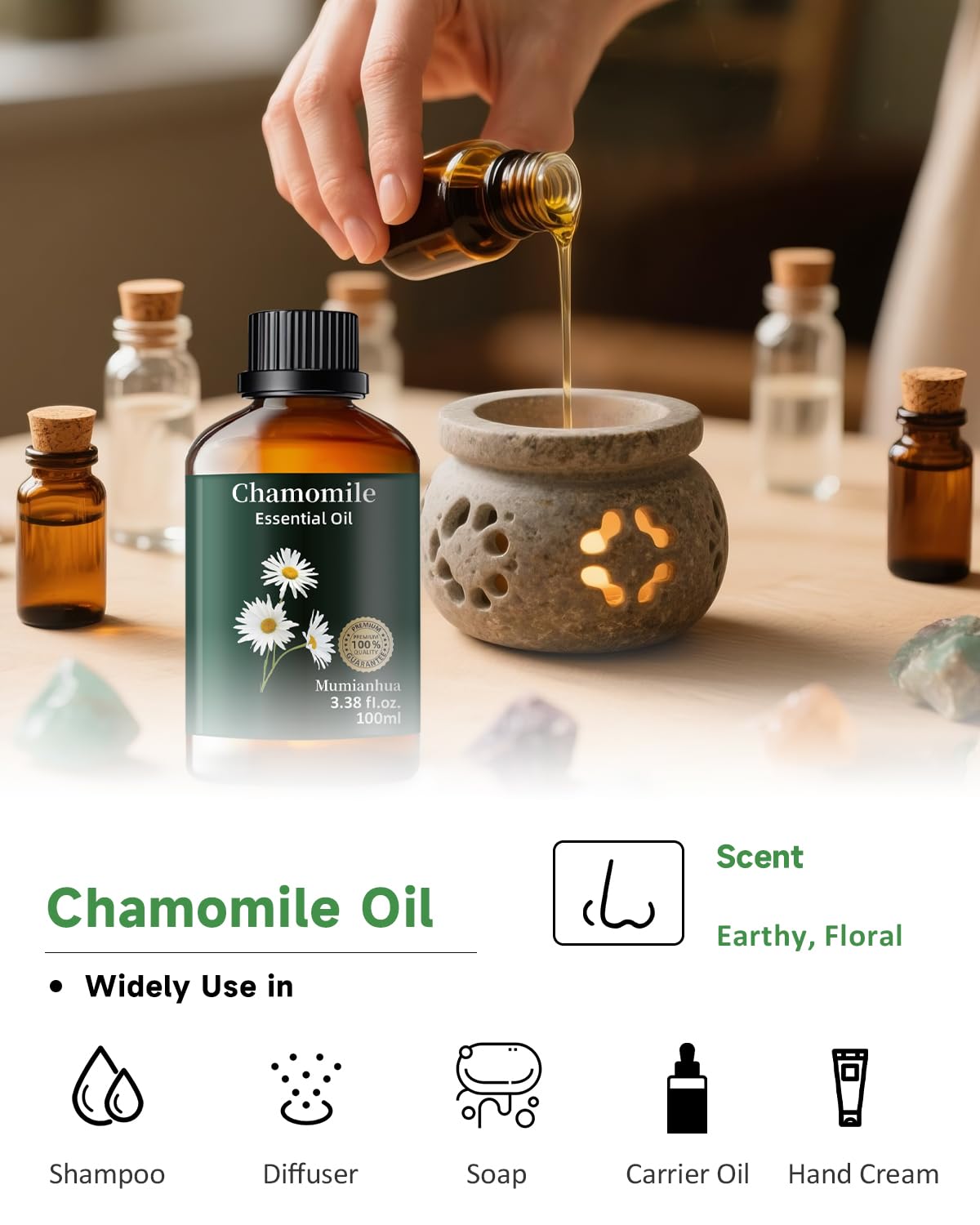 Chamomile Essential Oil Pure β Mumianhua Therapeutic Grade (3.38 oz)