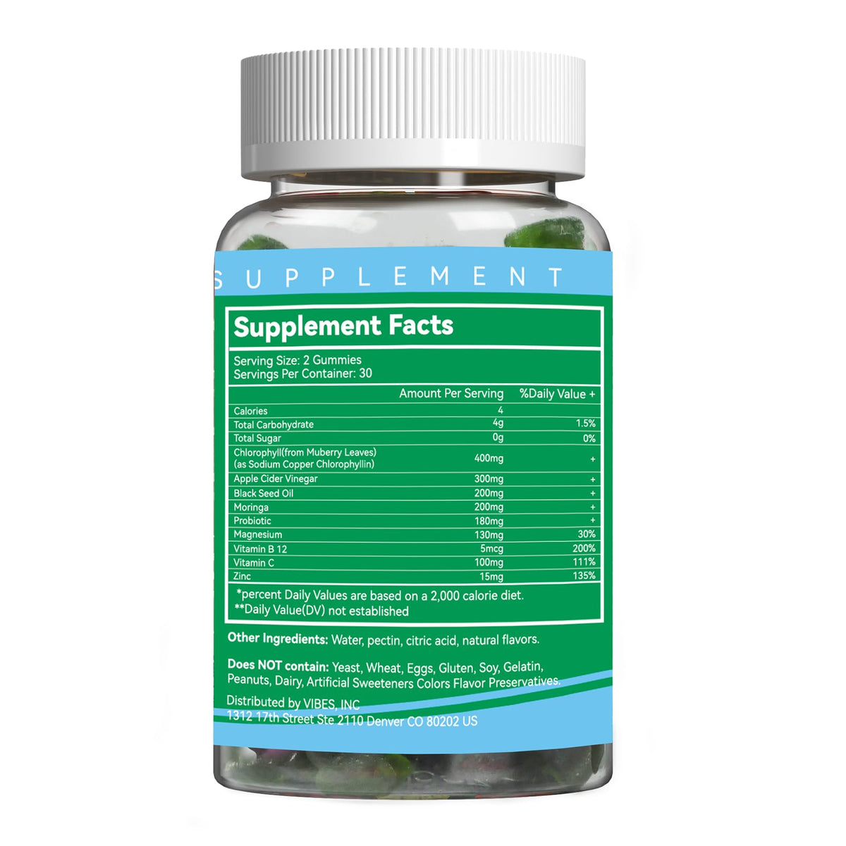 Sugar Free Chlorophyll Gummies with Vitamin B12 & Zinc β Detox, Immune & Digestion Support (60 Count) | Women