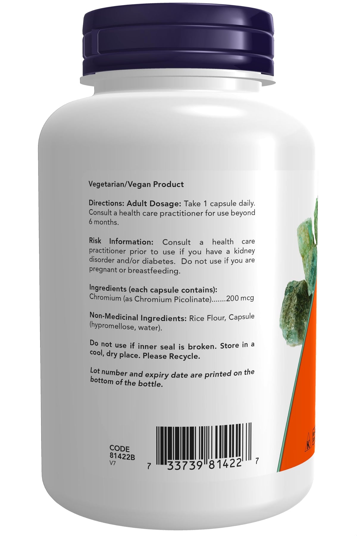 NOW Foods Chromium Picolinate 200 mcg – عامل مساعد للأنسولين، 250 كبسولة نباتية