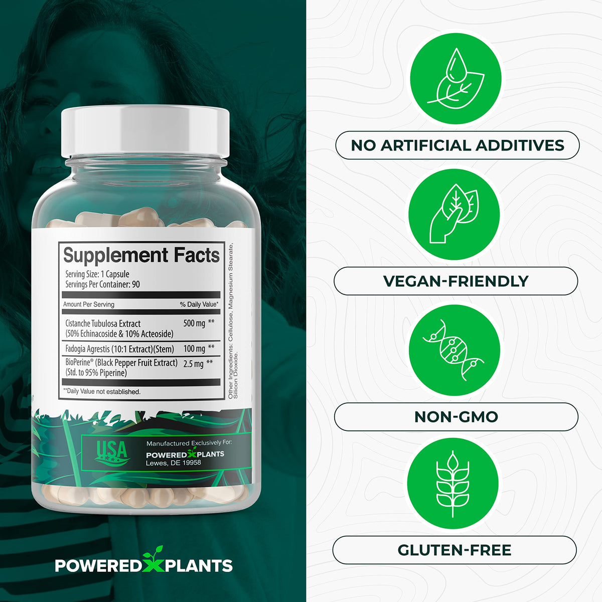 Cistanche Tubulosa with Fadogia Agrestis β Powered X Plants, 90 Servings