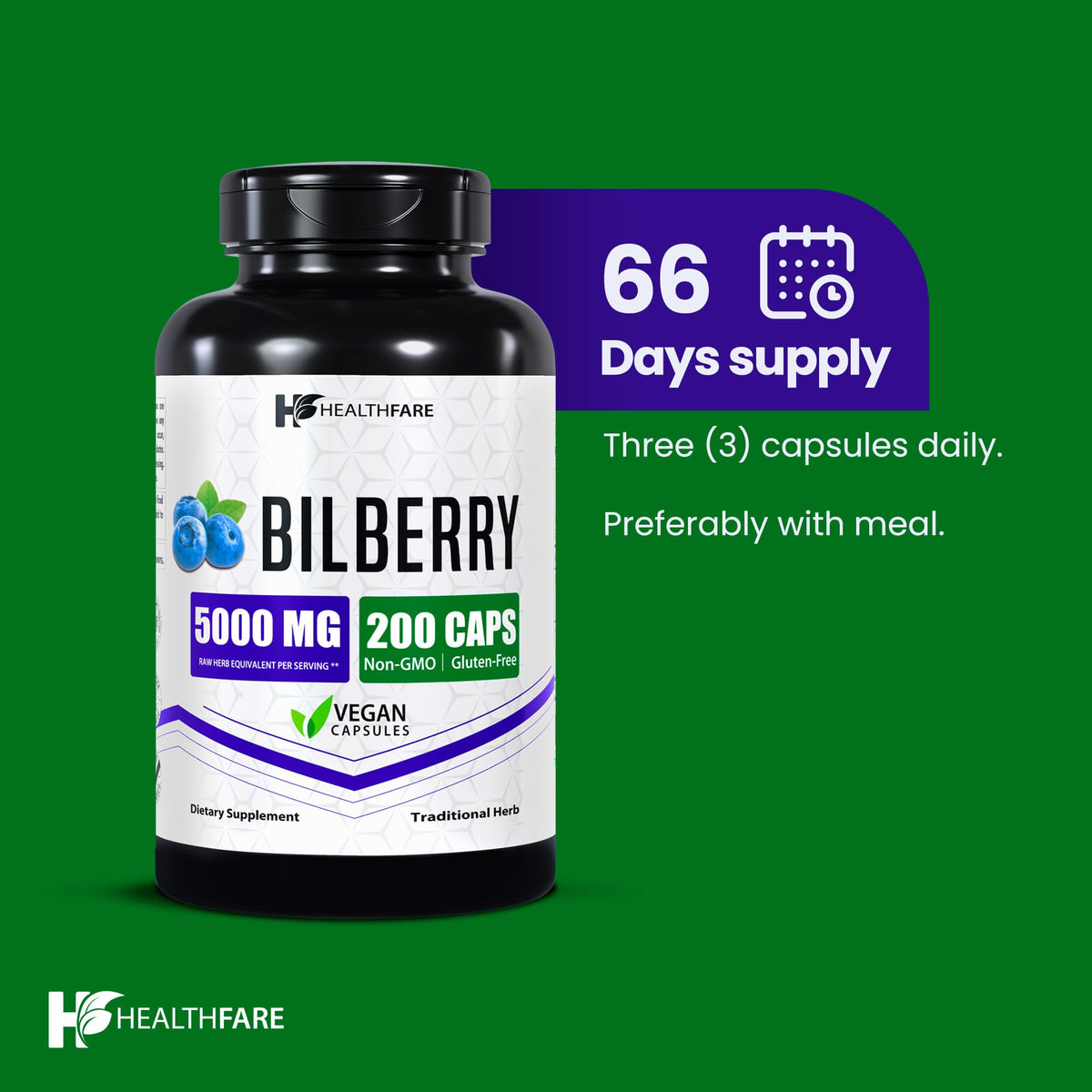 مكمل Healthfare Bilberry لدعم صحة العين - 5000 ملجم خلاصة | لصحة البصر والعين