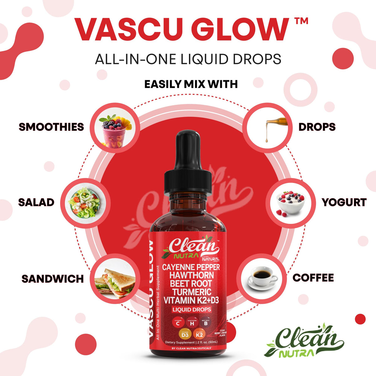 Clean Nutra Cayenne Pepper Drops Supplement Liquid + Hawthorn Berry, Vitamin D3 K2 Beet Root Powder, Ceylon Cinnamon, Turmeric Curcumin, Organic Panax Ginseng, Berberine Extract Organic (2)