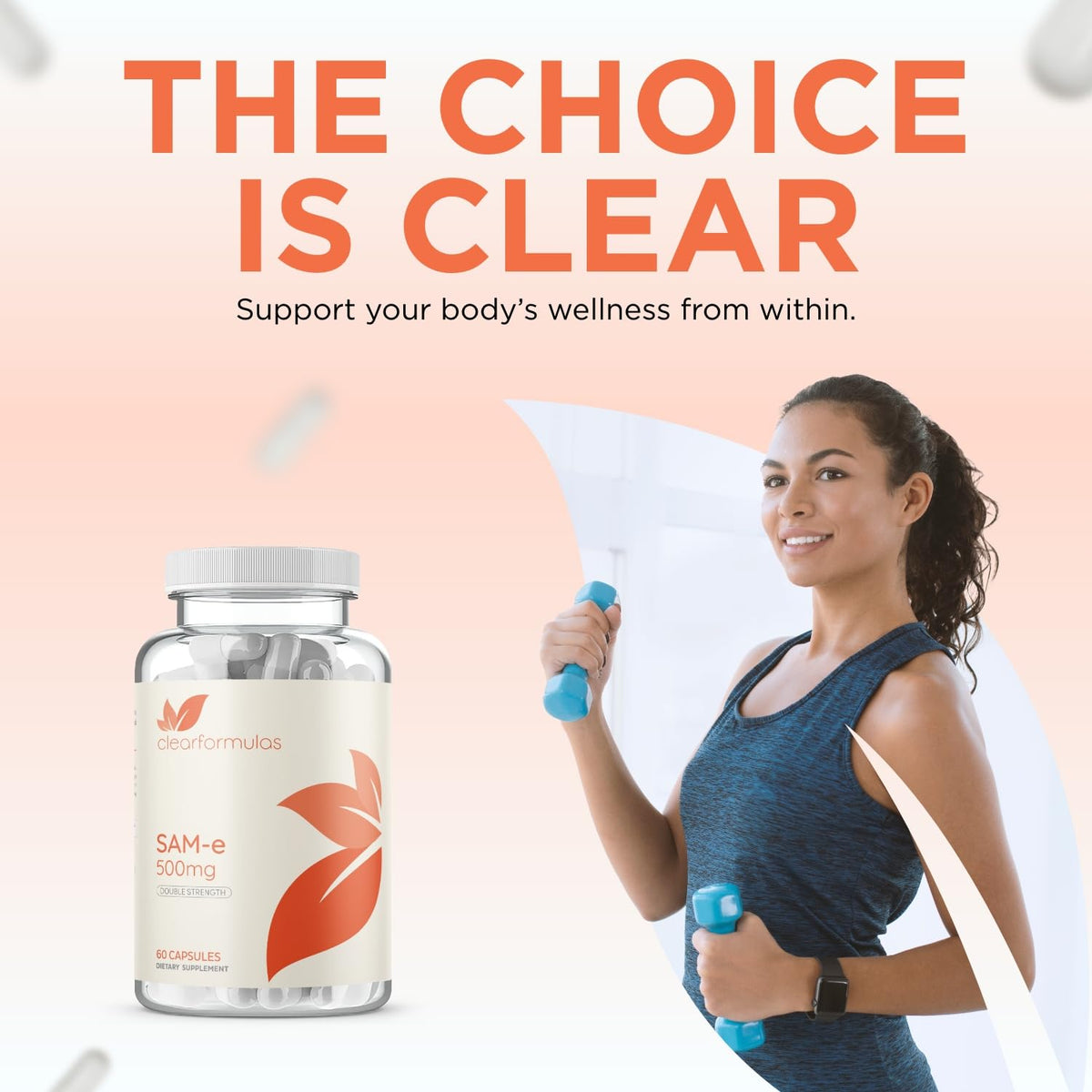 Clear Formulas Bioactive SAM-e 500mg – دعم المزاج والكبد (نباتي، غير معدل وراثيًا، صنع في الولايات المتحدة الأمريكية)