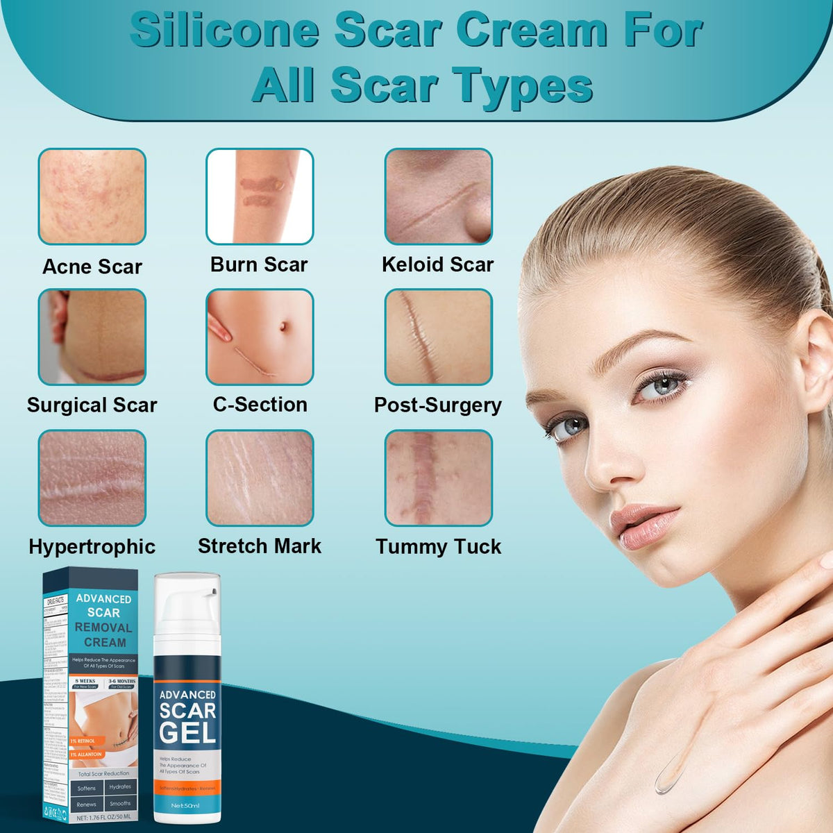 ClearPiny Scar Cream β Advanced Silicone Scar Gel for Old & New Scars (1.76 oz)