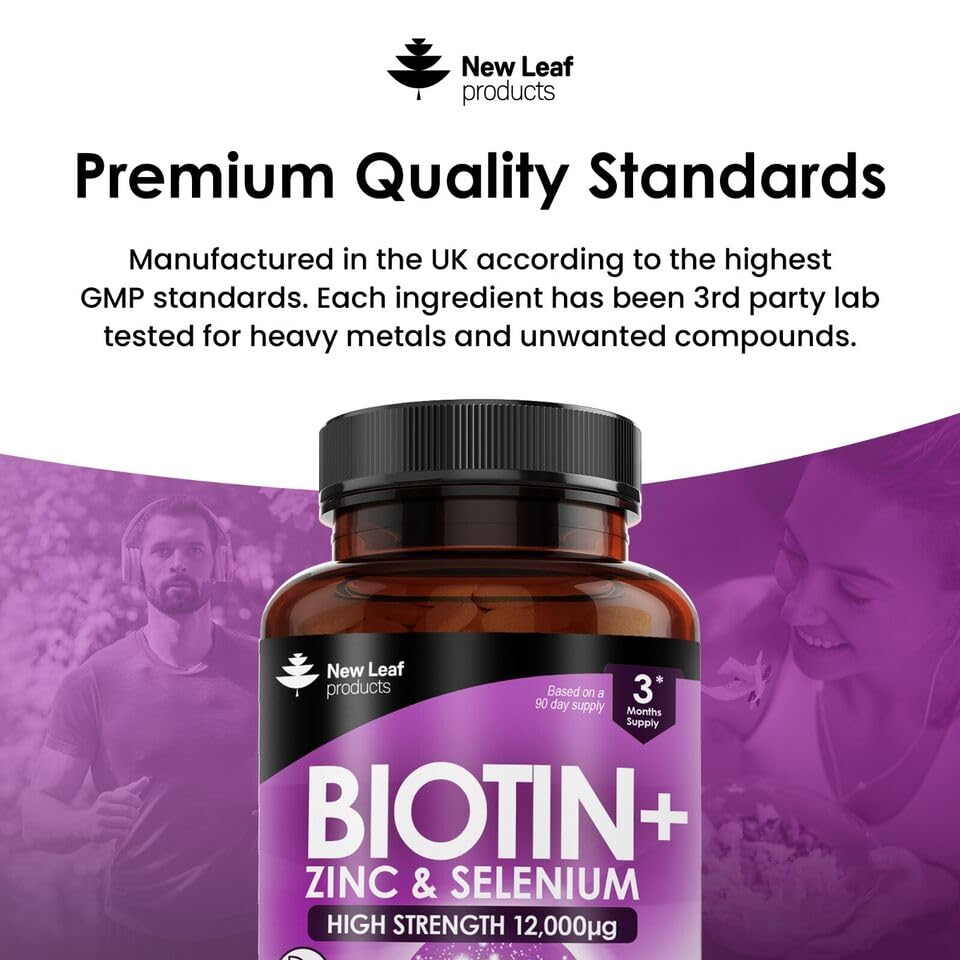 Biotin Hair Growth Vitamins 12000mcg β High Strength, Coconut Oil | Vegan & UK Made | New Leaf