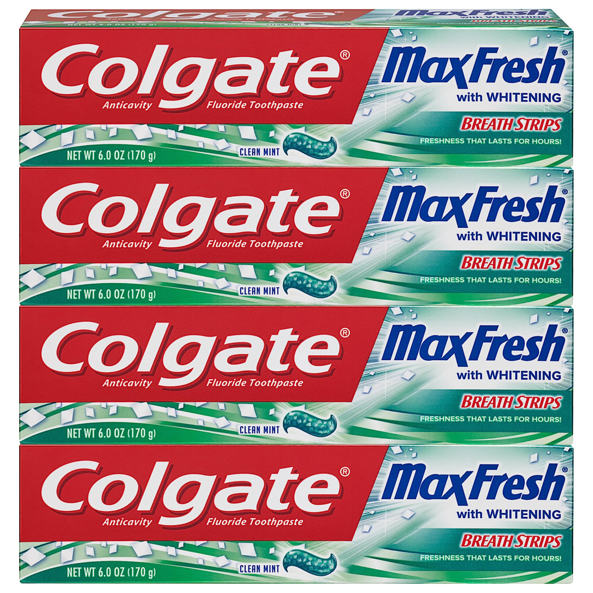 Colgate Max Fresh Whitening Toothpaste with Breath Strips - Clean Mint - 6 oz 4-Pack