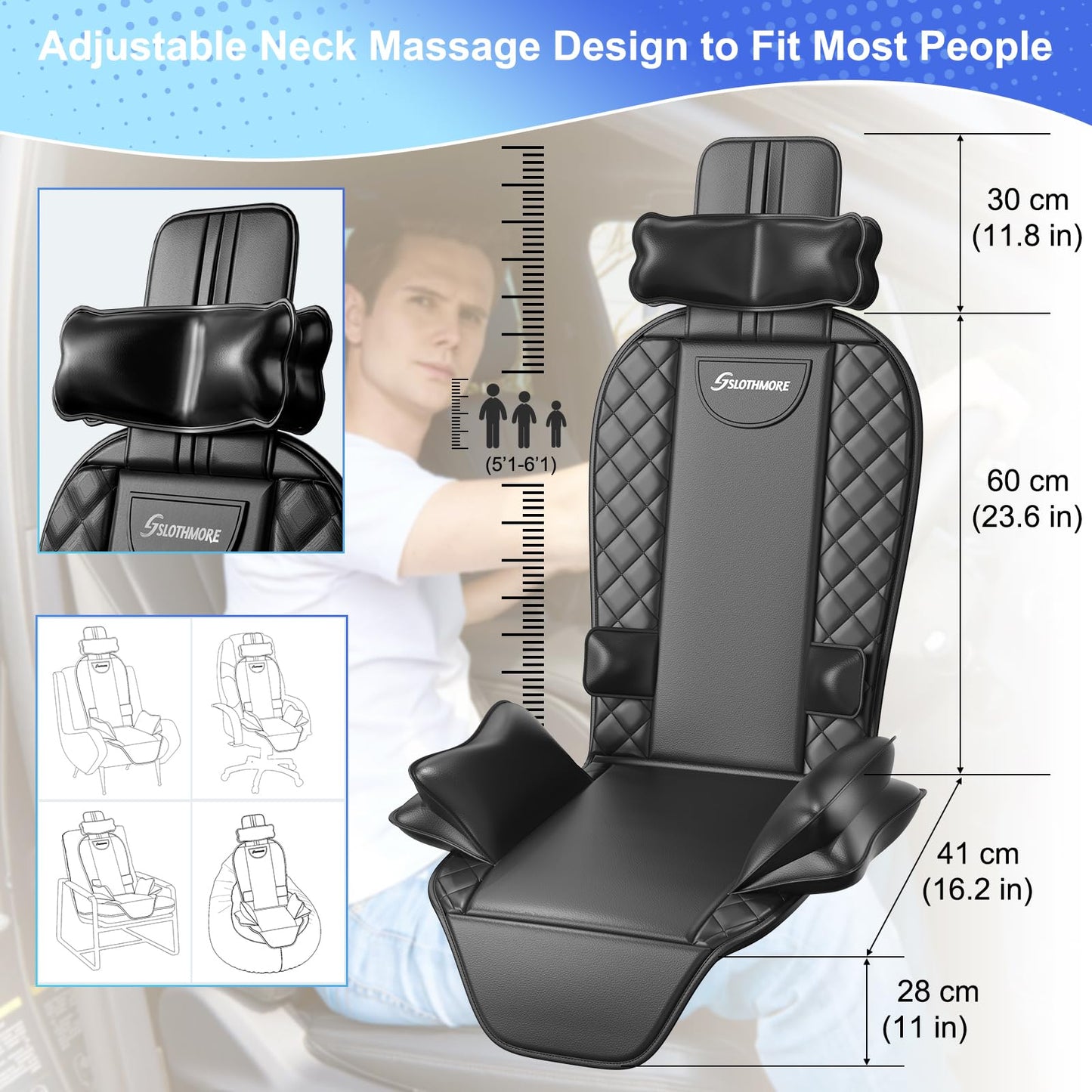 comrelax Back Massager with Heat & Traction — Full Back Massage Pad for Office & Home