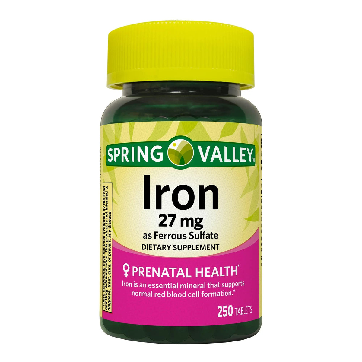 Convergence Spring Valley Iron as Ferrous Sulfate Tablets β 27 mg Iron, 250 Count | Prenatal Health Support, Gluten-Free