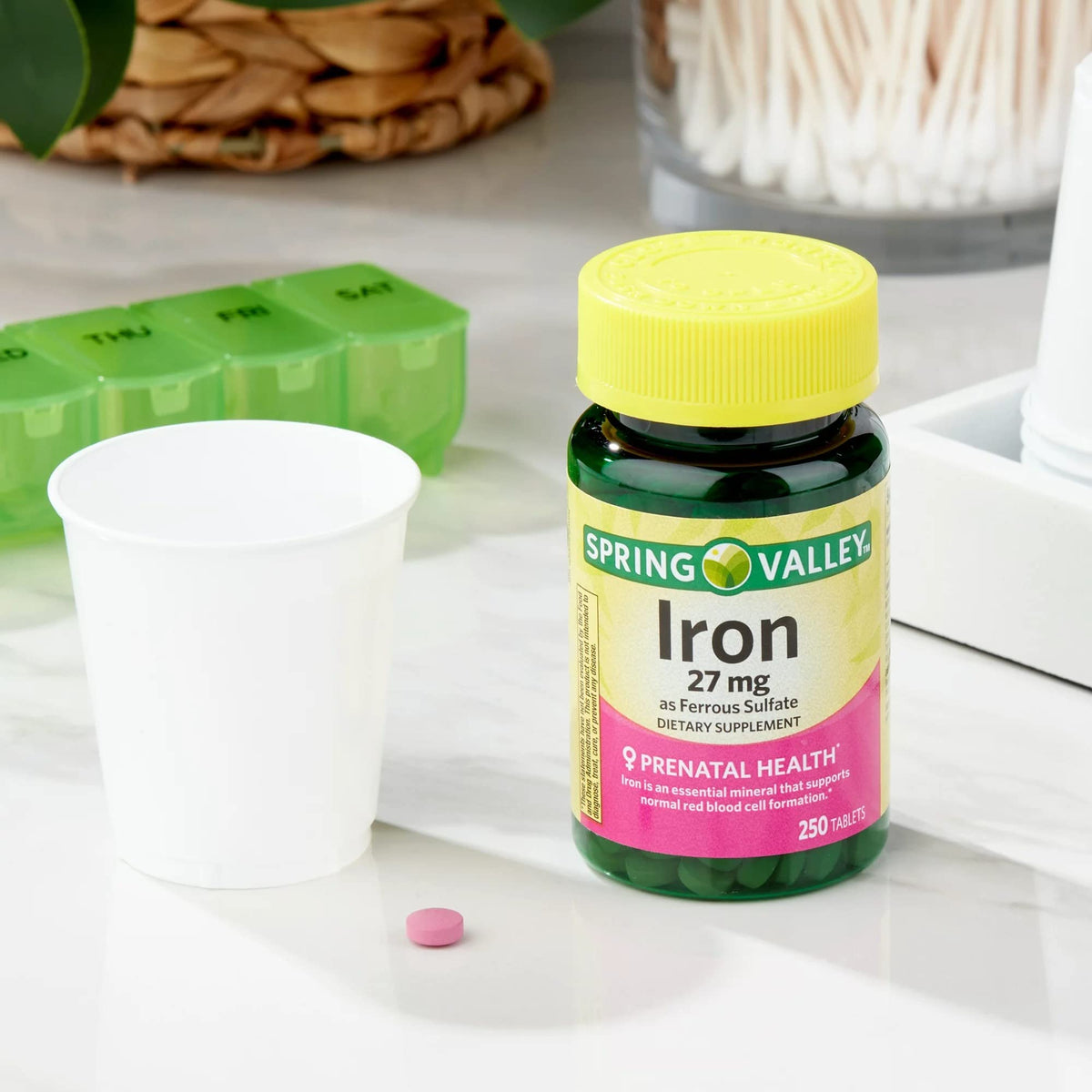 Convergence Spring Valley Iron as Ferrous Sulfate Tablets β 27 mg Iron, 250 Count | Prenatal Health Support, Gluten-Free