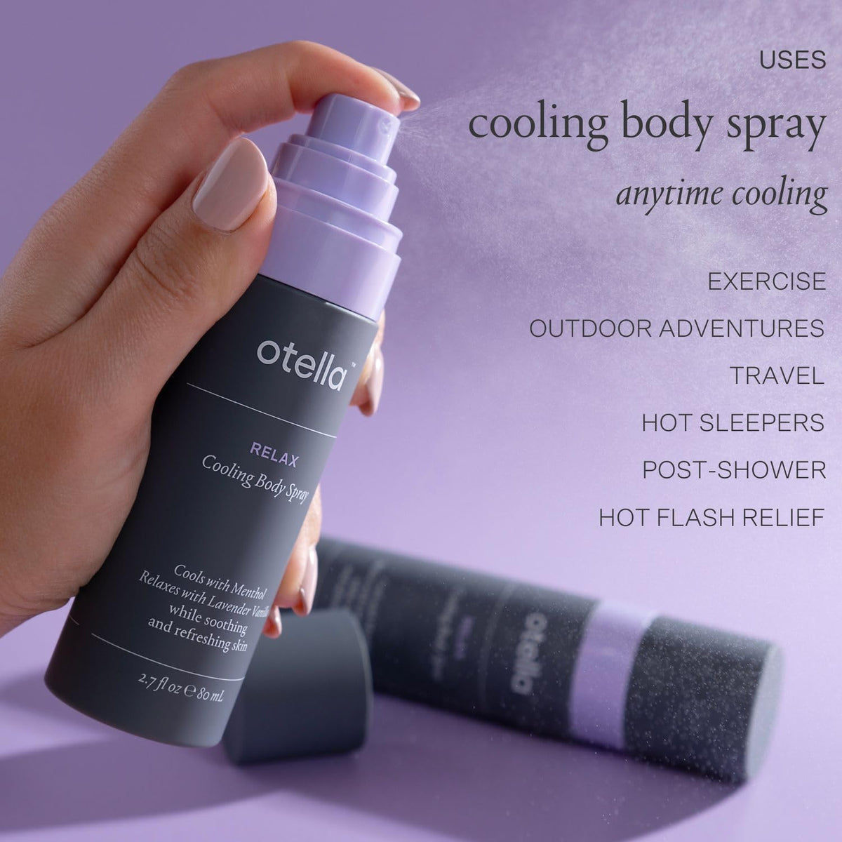 Cooling Body Spray with Menthol and Lavender Vanilla Scent β 2.7 oz | Immediate Heat Relief | TSA Approved | Gluten Free | Vegan | Paraben Free