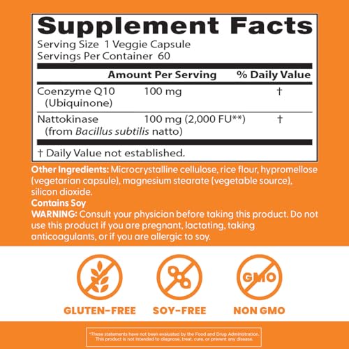 Doctor's Best CoQ10 100 ملجم + Nattokinase 2000 وحدة فيبرين | دعم القلب، 60 كبسولة نباتية