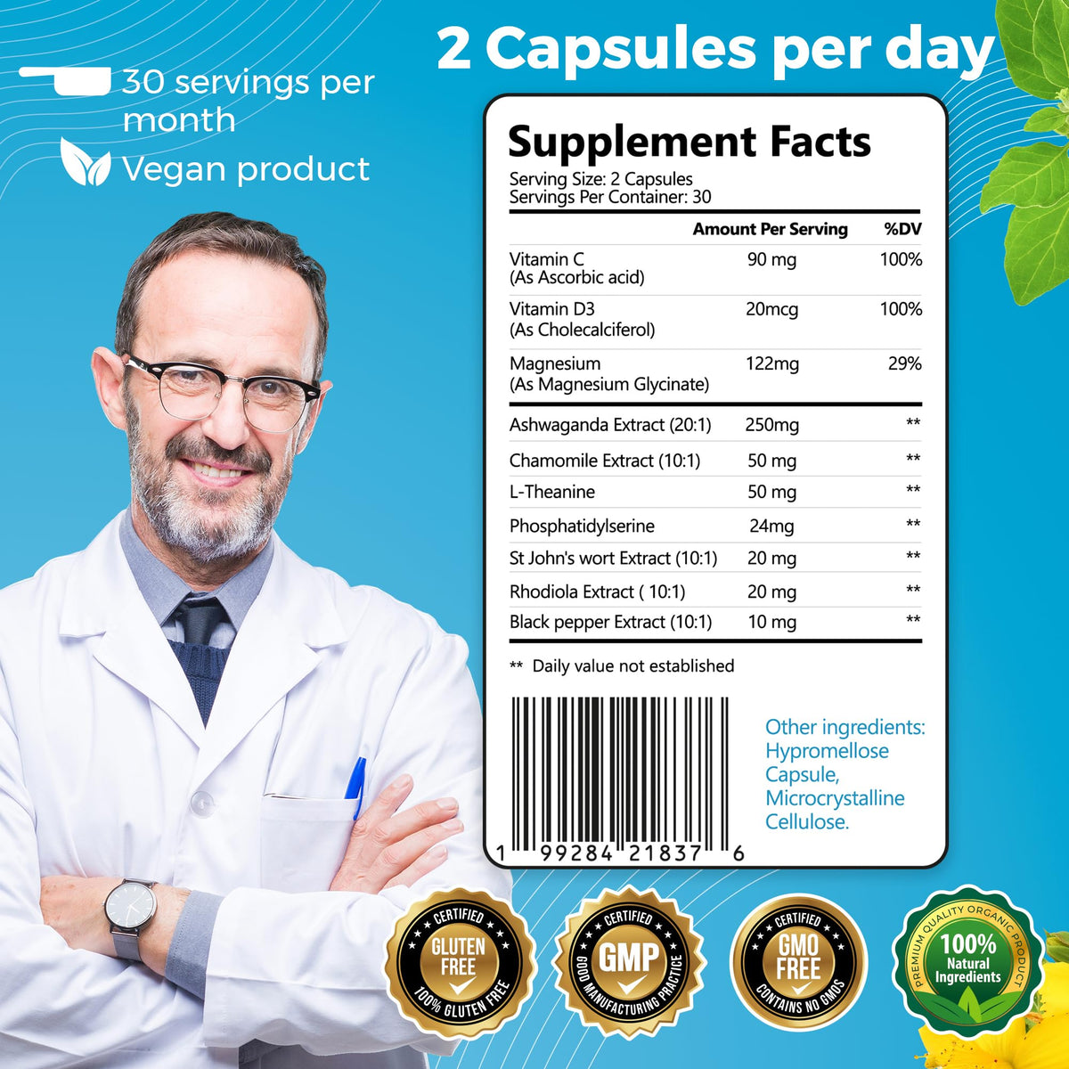 10-in-1 Cortisol Support with Magnesium & Ashwagandha β 60 Capsules