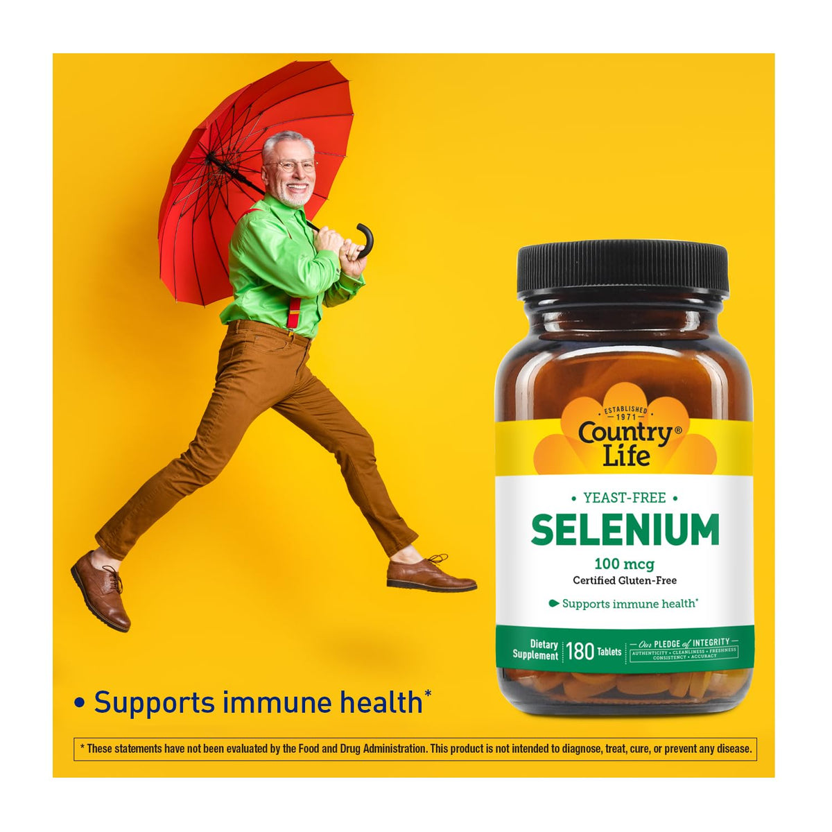 Country Life Selenium β Yeast Free, 100 mcg, 180 Tablets | Immune Support