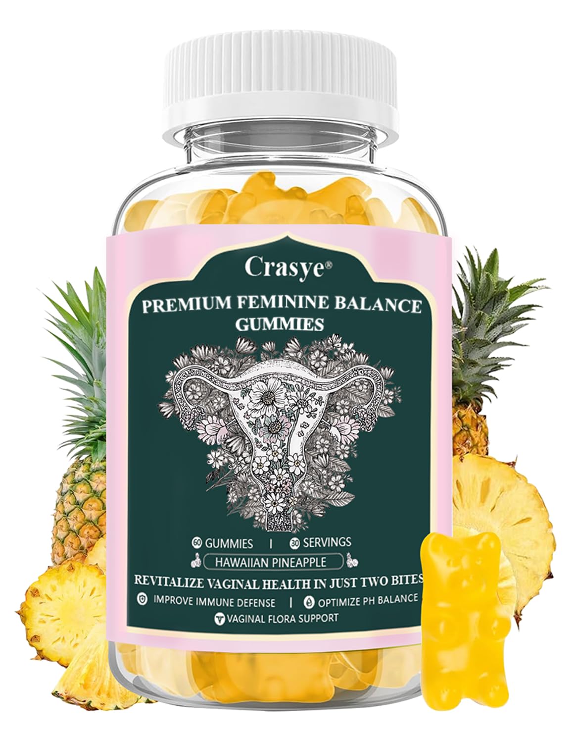 Crasye Premium Feminine Balance Gummies β PH Balance & Vaginal Health (60 Gummies, 30 Servings)