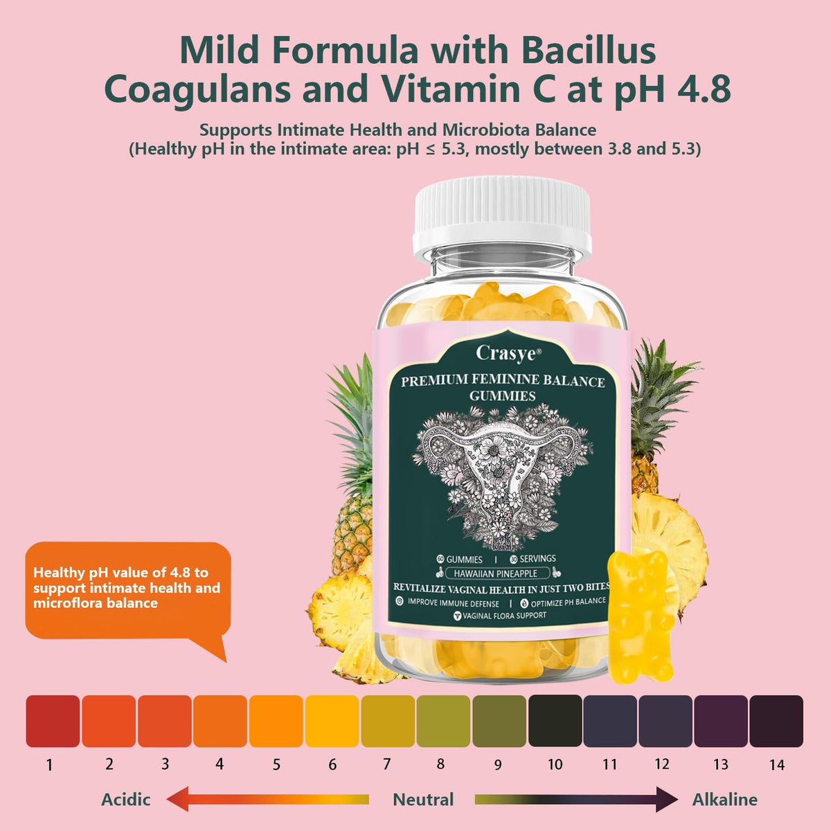 Crasye Premium Feminine Balance Gummies β PH Balance & Vaginal Health (60 Gummies, 30 Servings)