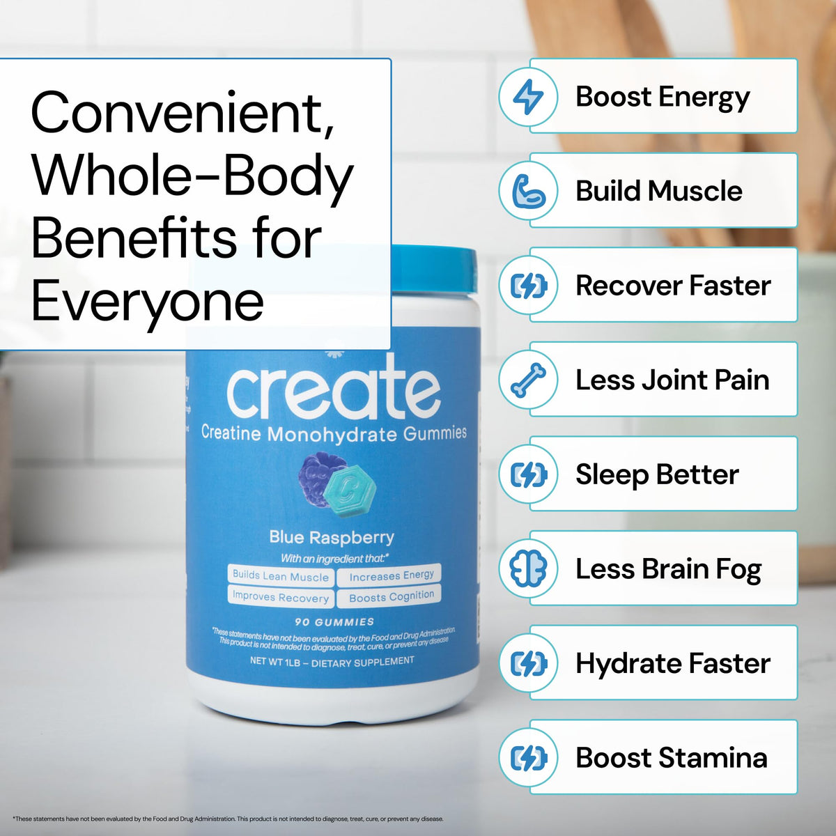 Create Creatine Monohydrate Gummies β 1.5g per Gummy, Vegan, Anti-Melting