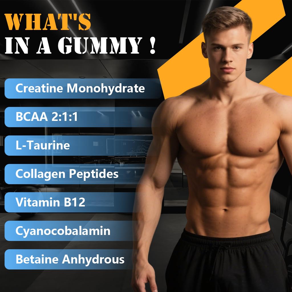 Creatine Monohydrate Gummies β Complex 8000 mg Pre-Workout | 120 Count | Vegan, Sugar-Free