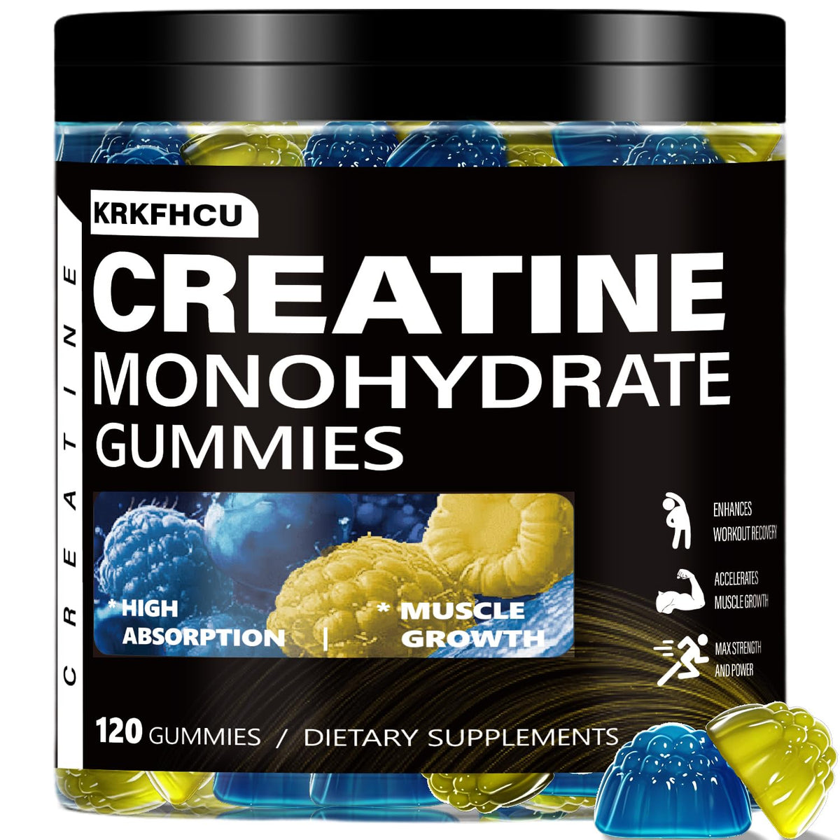 Creatine Monohydrate Gummies β Complex 8000 mg Pre-Workout | 120 Count | Vegan, Sugar-Free