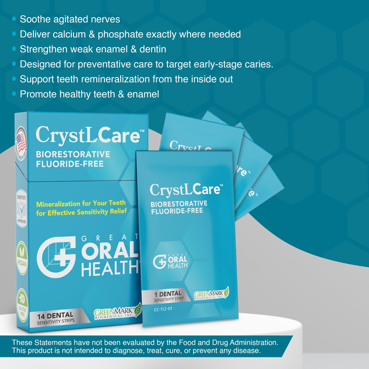 CrystLCare Tooth Sensitivity Strips β Lasting Relief for Adults & Kids | Enamel Remineralization (14 Count)