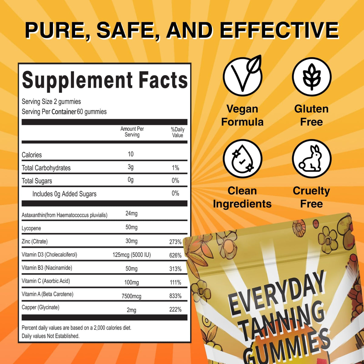 Daily Tanning Gummies β Natural Sunless Tan with Astaxanthin, Lycopene & Beta Carotene β Watermelon