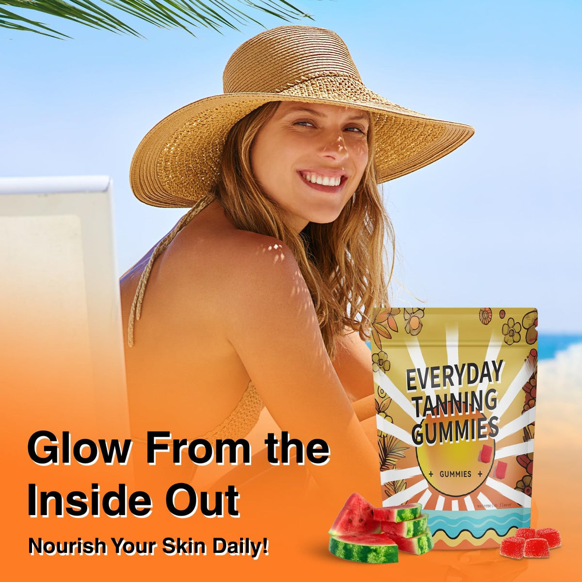 Daily Tanning Gummies β Natural Sunless Tan with Astaxanthin, Lycopene & Beta Carotene β Watermelon
