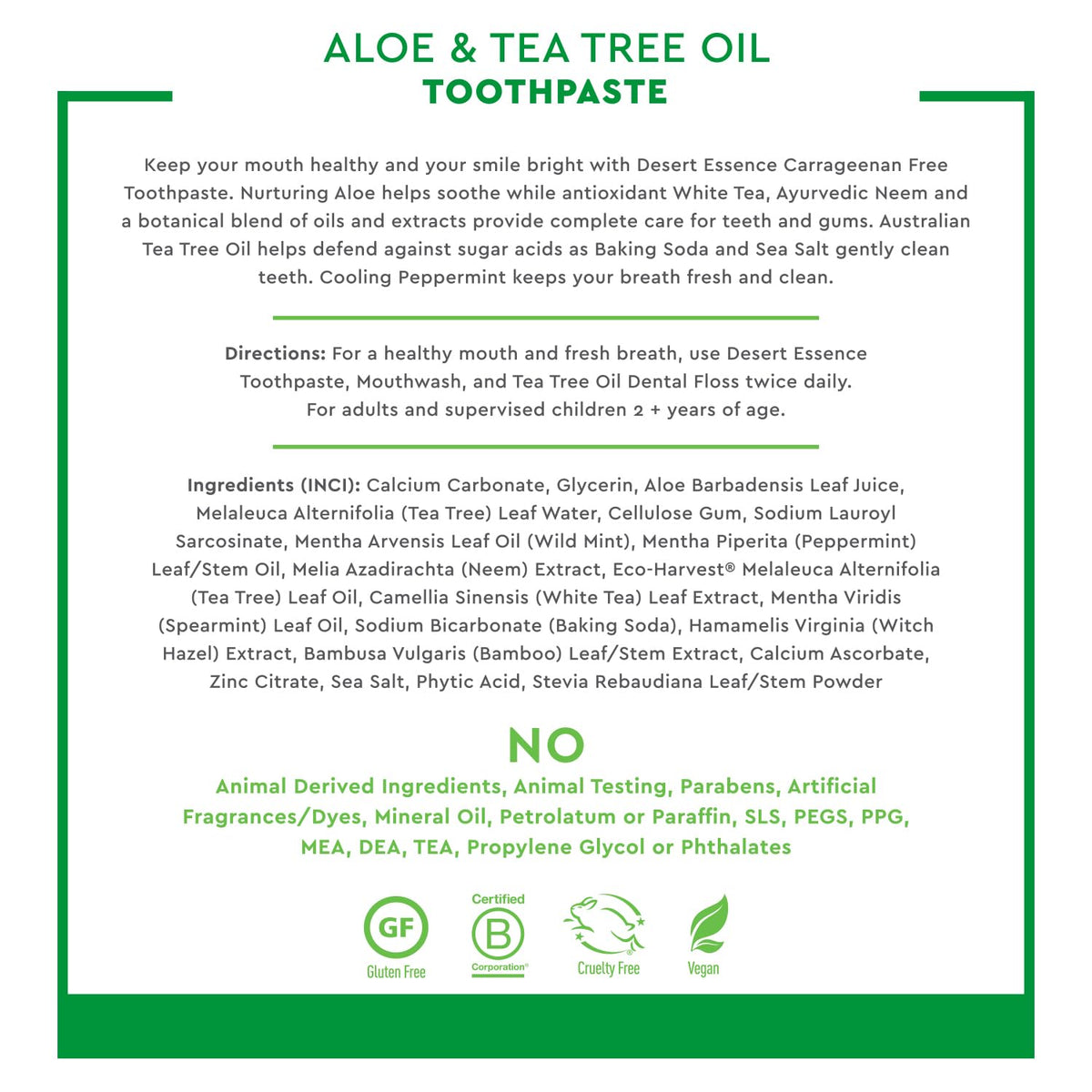 Desert Essence Aloe & Tea Tree Toothpaste - Peppermint | Sensitive Teeth
