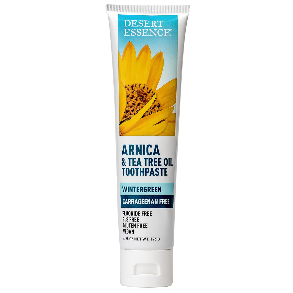 Desert Essence Arnica & Tea Tree Toothpaste β Carrageenan & Fluoride Free, Wintergreen Mint β Vegan, Non-GMO, Gluten-Free β 6.5 oz