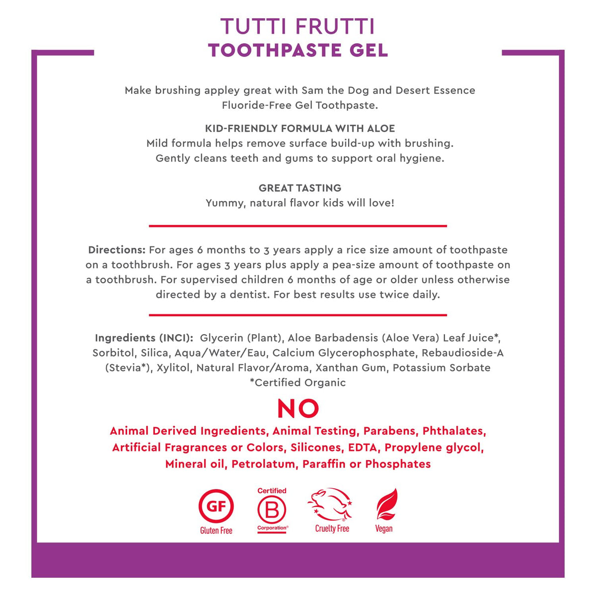 Desert Essence Fluoride-Free Toothpaste Gel for Kids – Tutti Frutti – Safe for Toddlers & Babies, 4.7oz