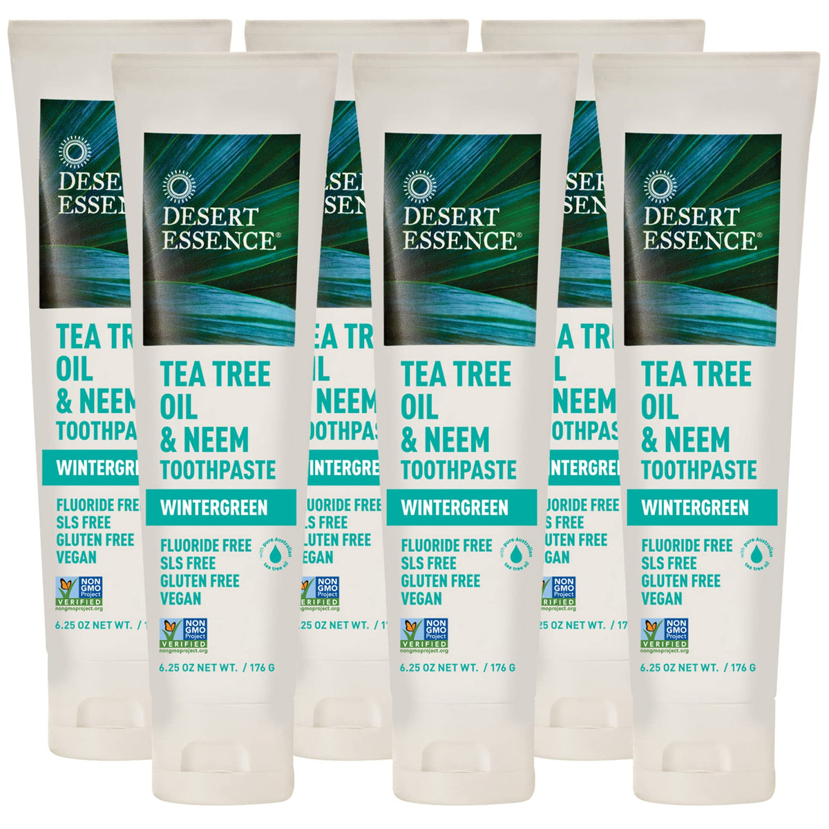 Desert Essence Tea Tree Oil & Neem Toothpaste - 6.25 oz, Pack of 6 - Fluoride & Gluten Free