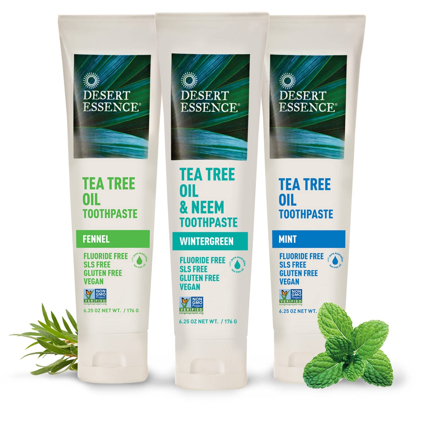 Desert Essence Tea Tree Oil & Neem Toothpaste - Fluoride-Free, Vegan, Wintergreen 6.25 oz