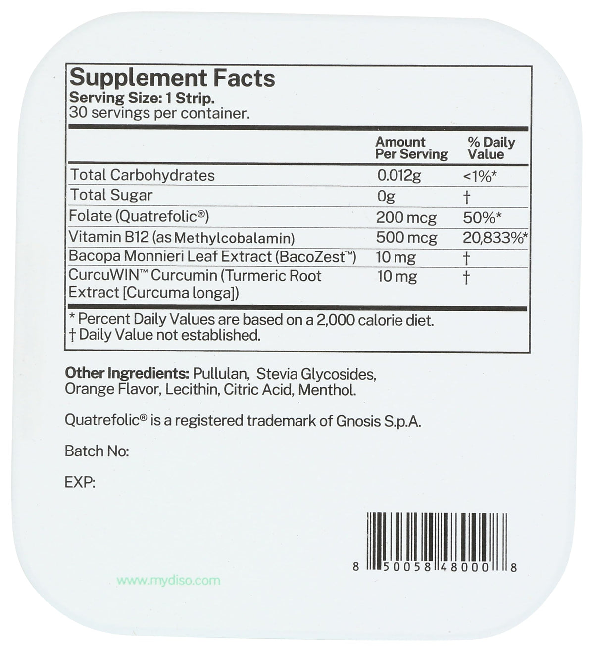 DISO Vitamin B12 Fast-Dissolving Strips | Orange Mint Flavor, 30 Strips