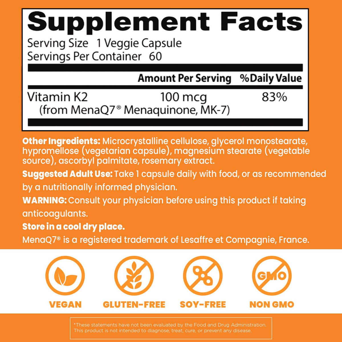 Doctor's Best Vitamin K2 MK-7 with MenaQ7 - 100 ميكروجرام، 60 كبسولة نباتية