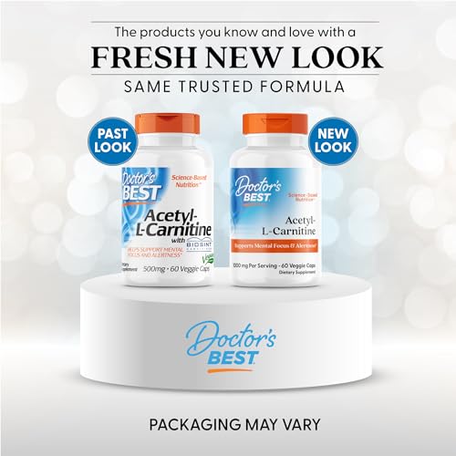 Doctor's Best أسيتيل إل-كارنيتين (ALC) – يدعم التركيز الذهني، غير معدّل وراثيًا، نباتي، 60 كبسولة نباتية