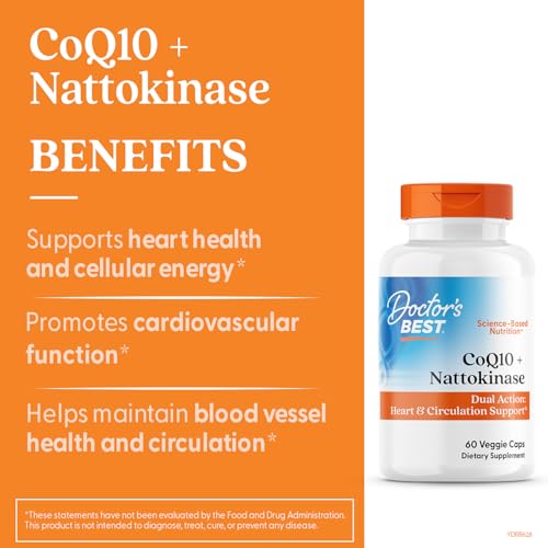Doctor's Best CoQ10 100 ملجم + Nattokinase 2000 وحدة فيبرين | دعم القلب، 60 كبسولة نباتية