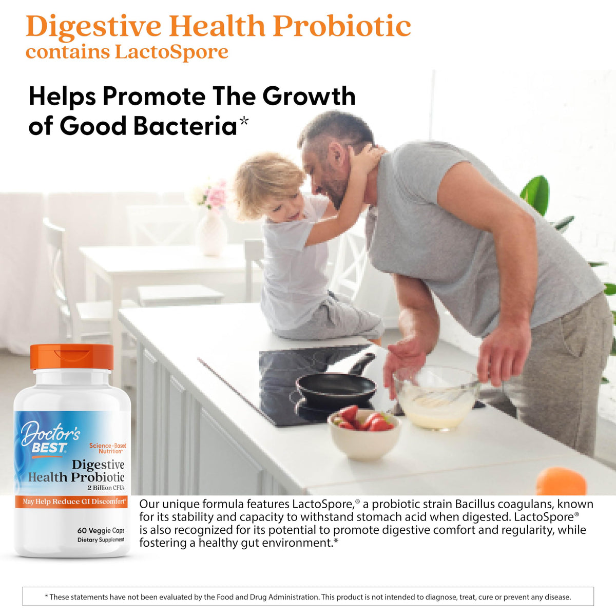 Doctor's Best بروبيوتيك صحة الجهاز الهضمي 2 مليار - لاكتوسبور، غير معدل وراثيًا، نباتي، خالٍ من الجلوتين