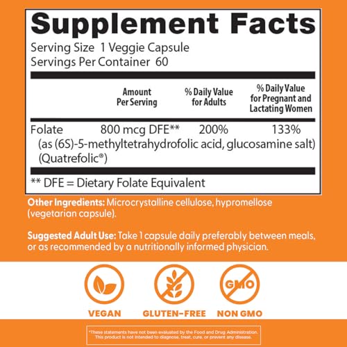 Doctors Best Fully Active Folate 800 with Quatrefolic – غير معدل وراثيًا، خالٍ من الجلوتين، نباتي