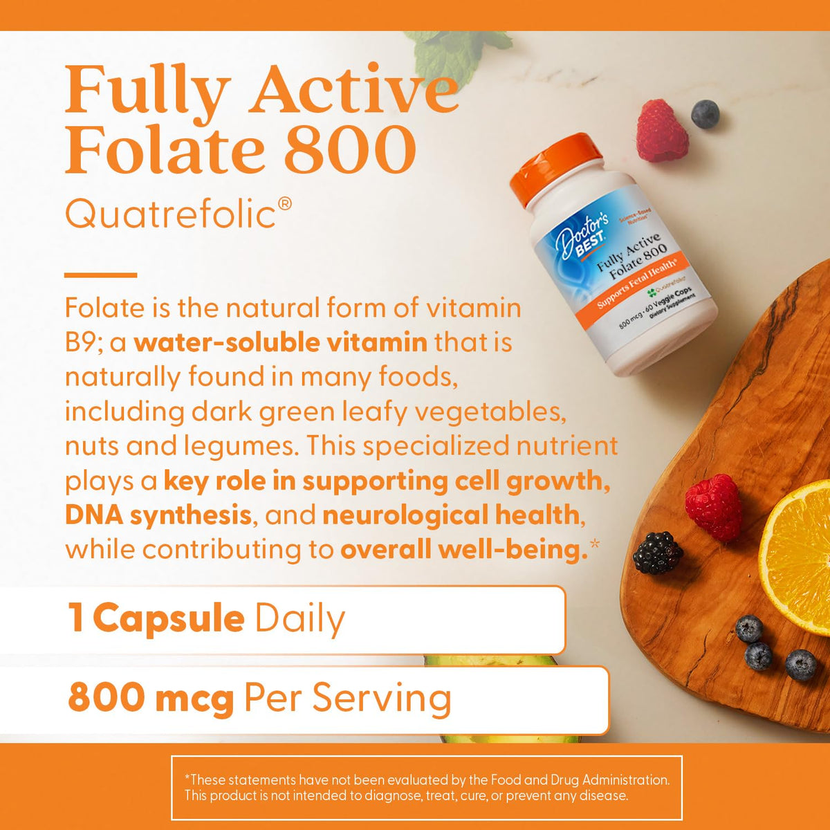 Doctors Best Fully Active Folate 800 with Quatrefolic – غير معدل وراثيًا، خالٍ من الجلوتين، نباتي