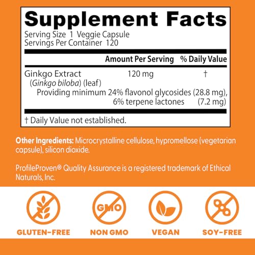 Doctor's Best خلاصة الجنكة قوية المفعول 120 ملجم - 120 كبسولة | غير معدّل وراثيًا، خالٍ من الجلوتين، نباتي، خالٍ من الصويا