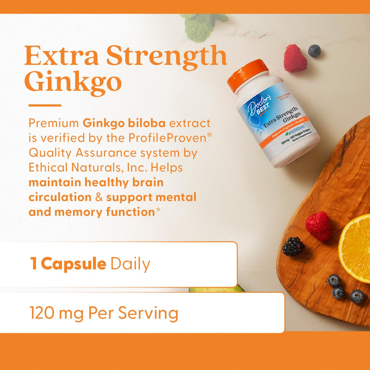 Doctor's Best خلاصة الجنكة قوية المفعول 120 ملجم - 120 كبسولة | غير معدّل وراثيًا، خالٍ من الجلوتين، نباتي، خالٍ من الصويا