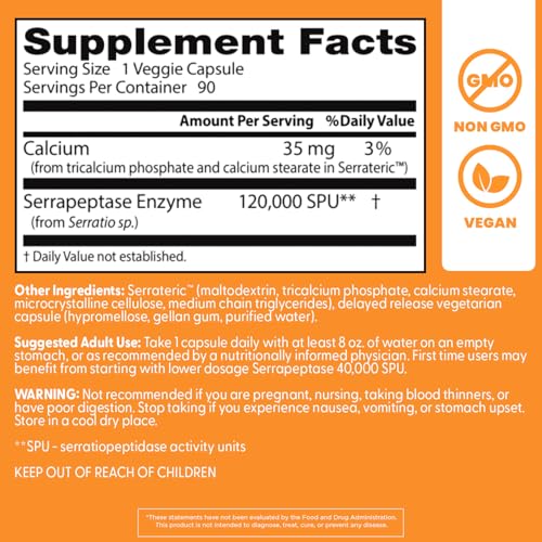 Doctor’s Best High Potency Serrapeptase 120,000 SPU – يدعم صحة الجيوب الأنفية | نباتي، غير معدل وراثيًا
