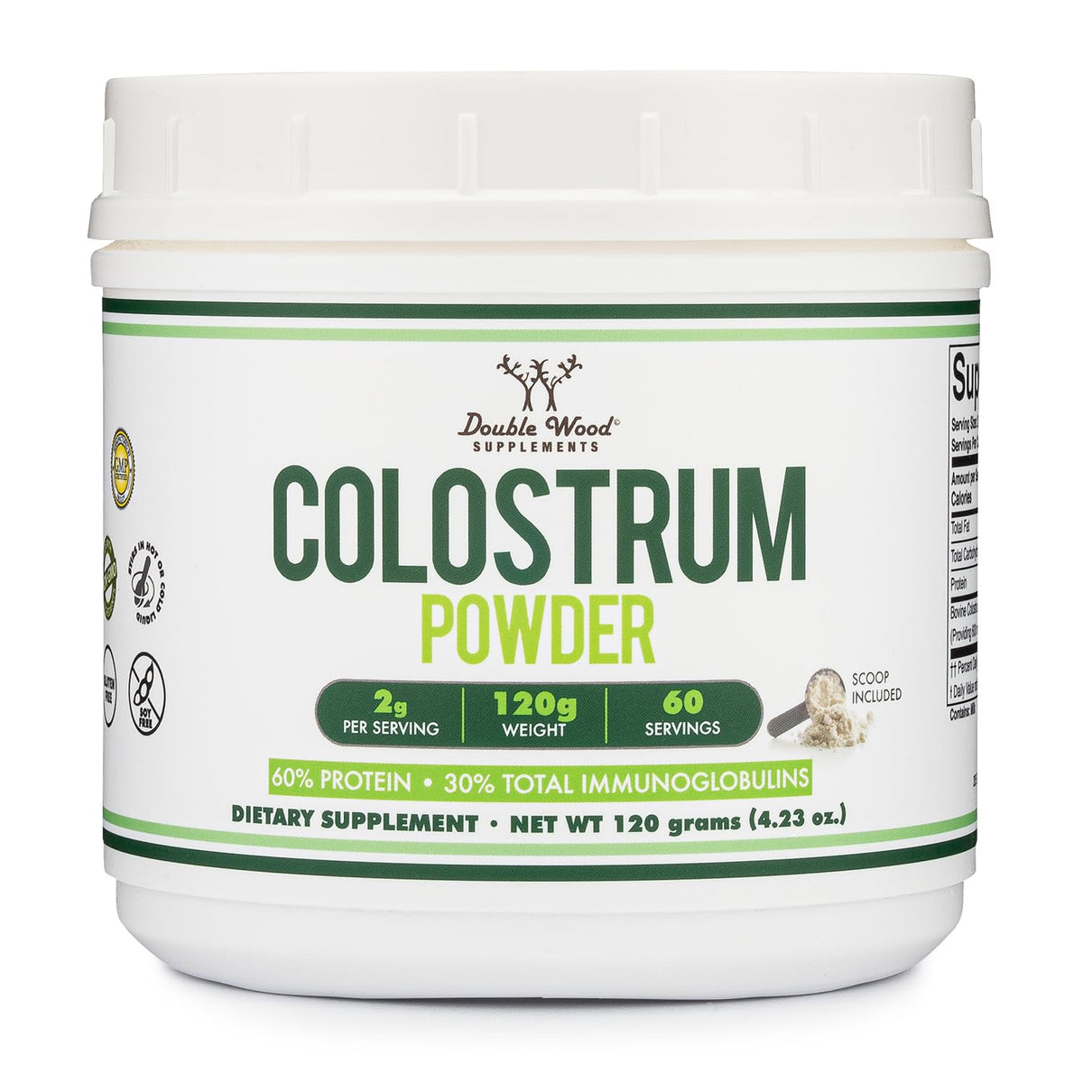 Double Wood Colostrum Powder - Immune & Gut Health Support (120g, 60-Day Supply)