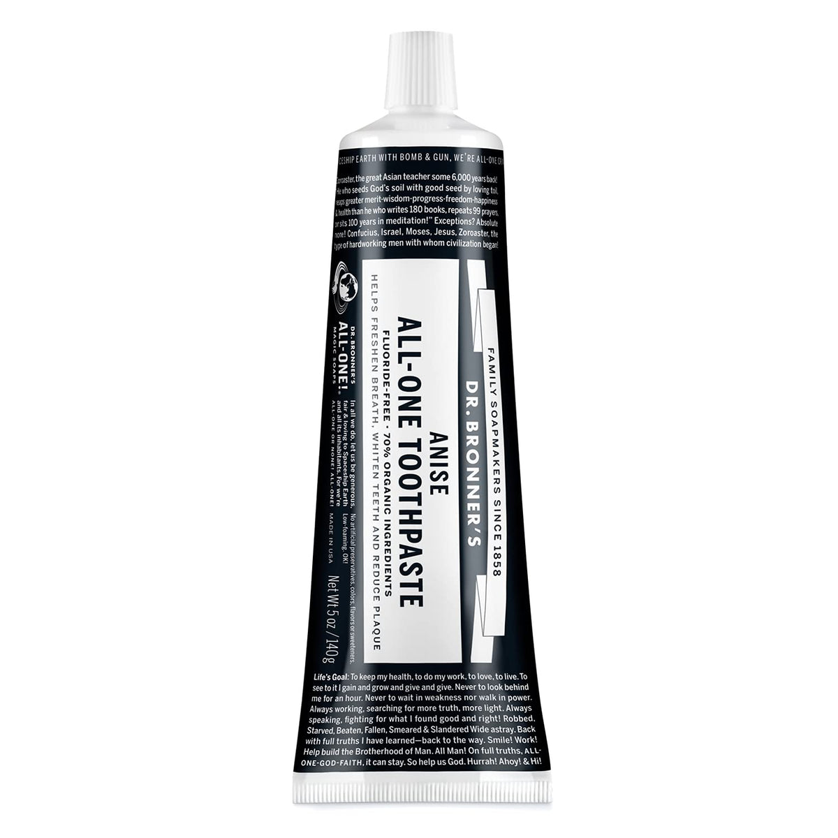 Dr. Bronner's All-One Toothpaste (Anise, 5 oz) - 70% Organic Ingredients, Fluoride-Free, SLS-Free, Vegan