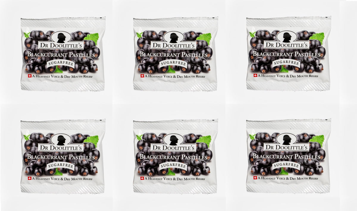 Dr. Doolittle’s Sugar Free Pastilles – Blackcurrant for Voice & Throat | Travel Size 4 Count, 6 Pack
