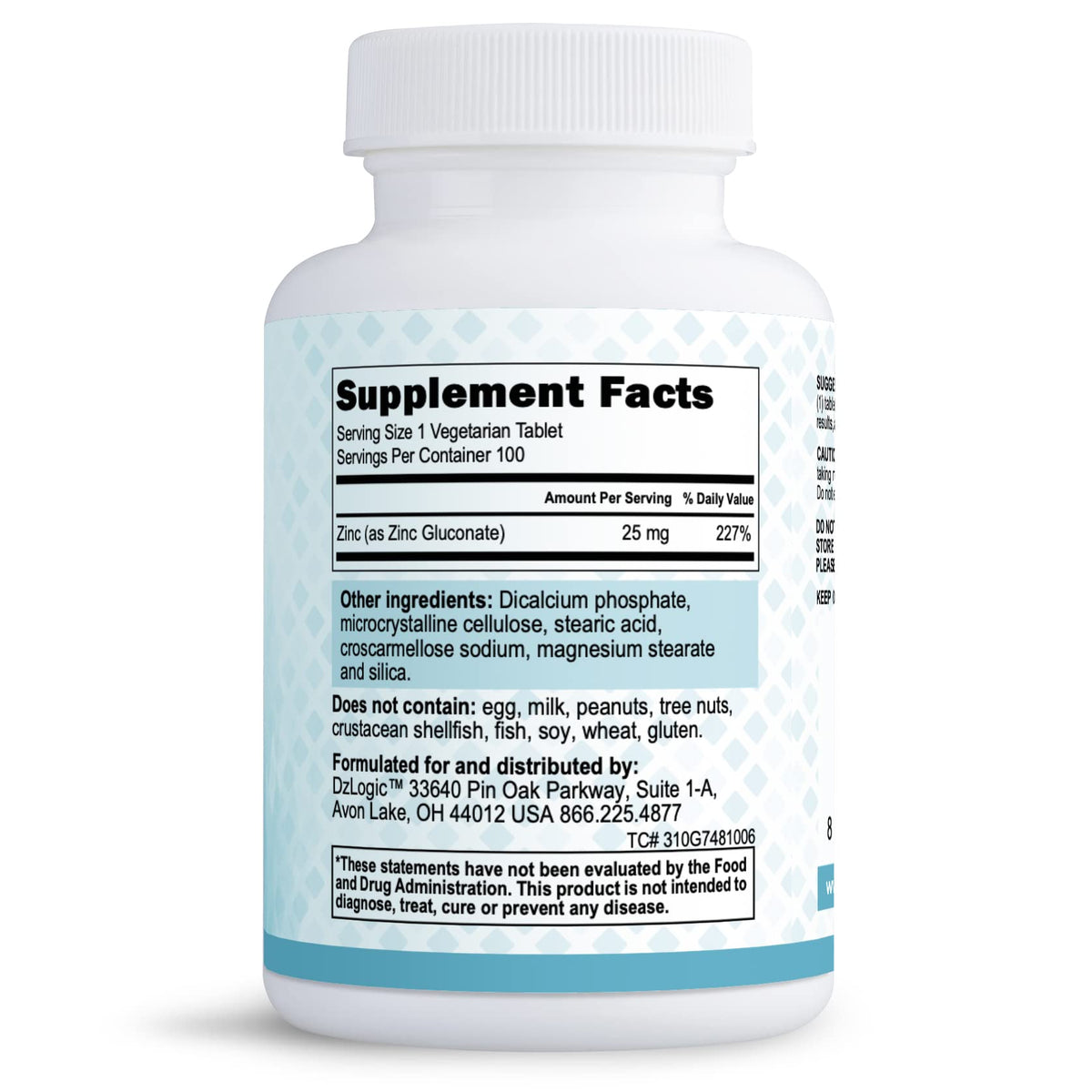 Dr. Dzugan's Advanced Zinc Gluconate Formula – 100 Tablets 25mg | Non-GMO, GMP Certified, Gluten Free, Vegetarian | Immune Function