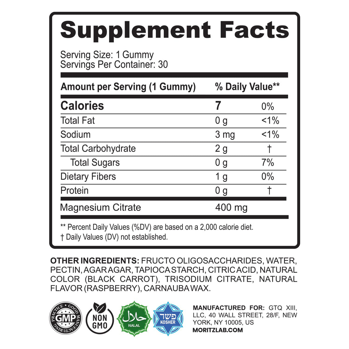 DR. MORITZ Magnesium Gummies for Adults | Sugar-Free Calm, Raspberry Flavor, Non-GMO, 400 mg (30 Count)