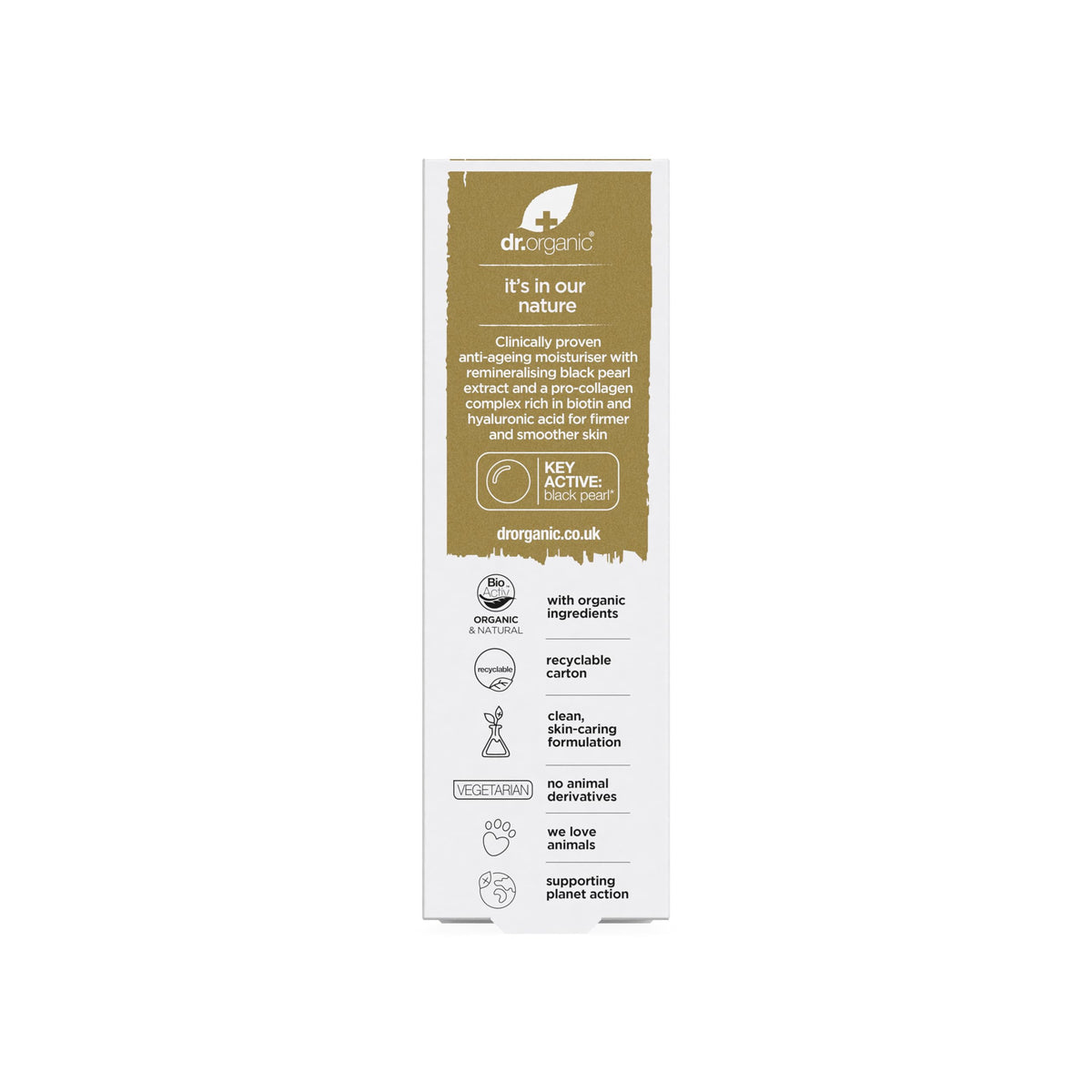 Dr. Organic Pro Collagen Plus Anti-Ageing Moisturiser with Black Pearl β Firm & Smooth Skin, All Skin Types, 50 mL