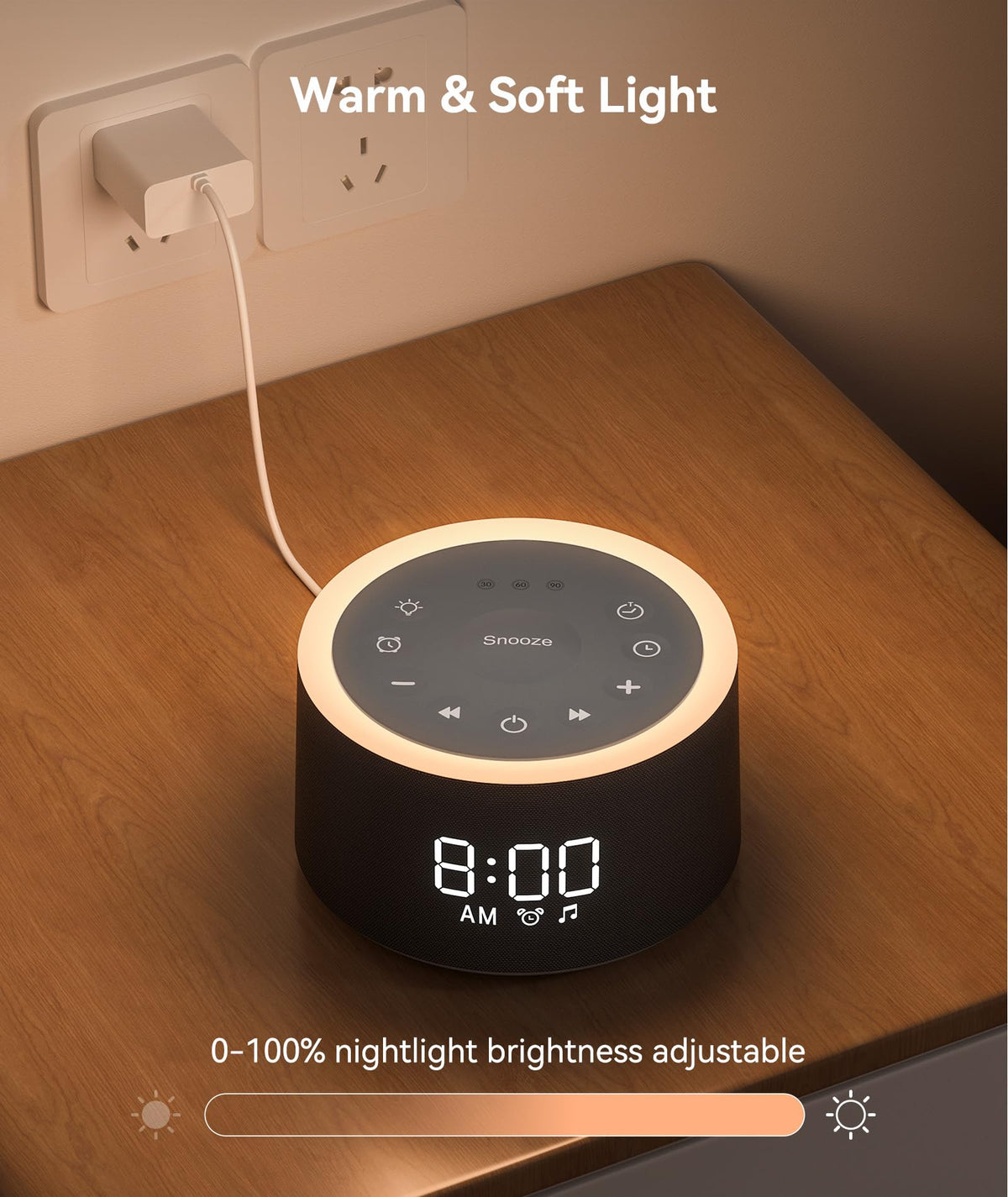 Dreamegg D1+ Sound Machine & Alarm Clock – 29 Soothing Sounds, Dimmable Night Light, Gentle Wake