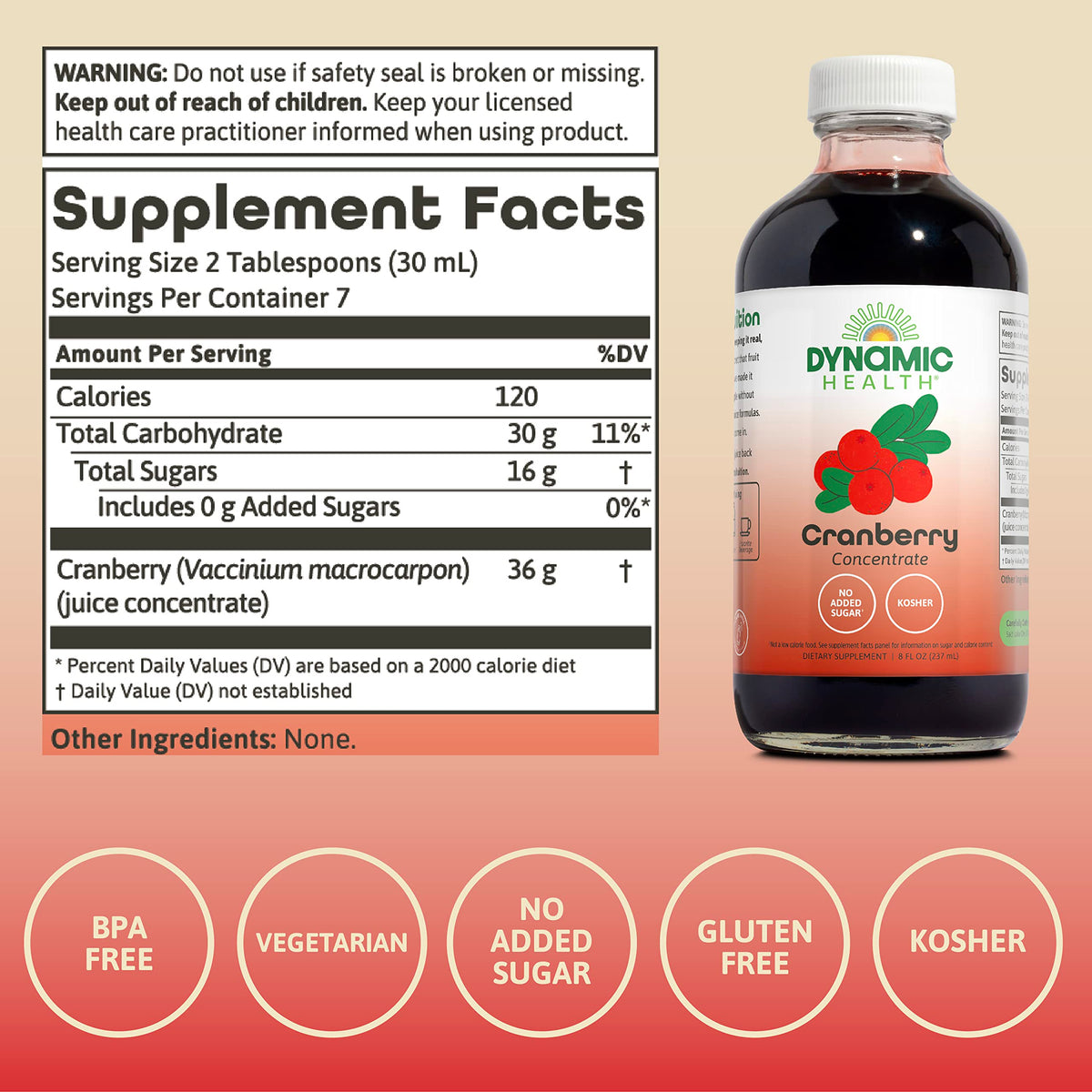 Dynamic Health Cranberry Juice Concentrate β Unsweetened, No Added Sugar, 8 Fl oz